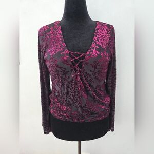 Venus Shirt Velvet Burnout Flare Sleeve Whimsigoth Top S Burgundy Renaissance